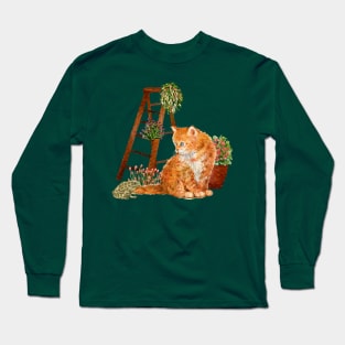 Cat and Frog in the Garden Long Sleeve T-Shirt